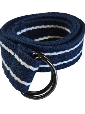 Striped Navy & White D-Ring Canvas Belt